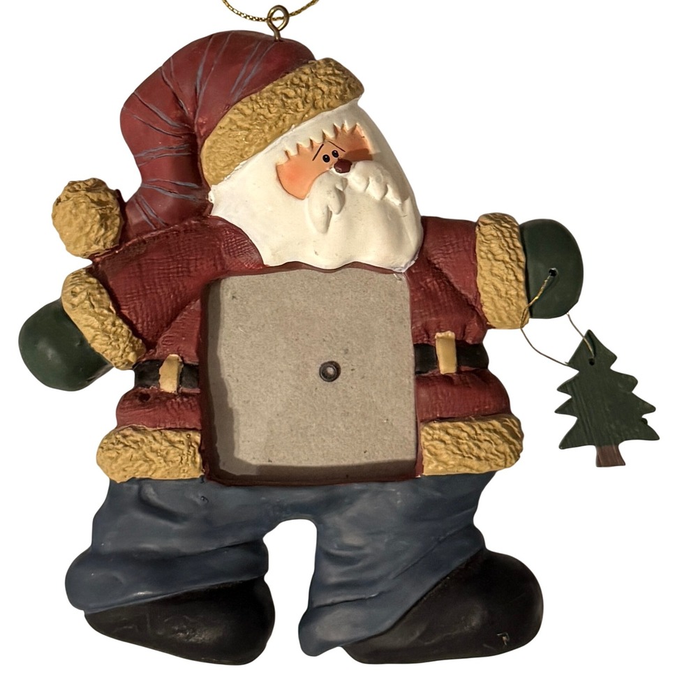 Santa Claus Photo Frame Christmas Ornament Red Suit Blue Pants Figural 5 Inch *